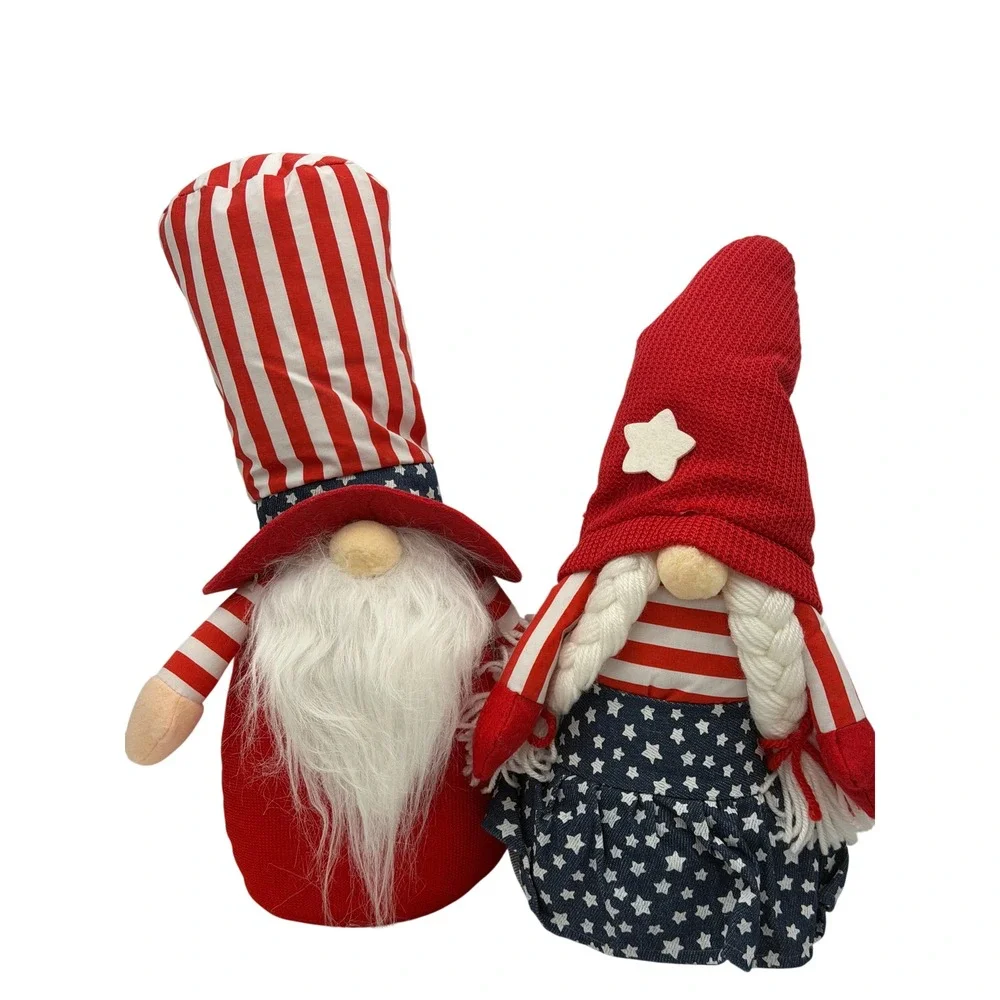 8pc Patriotic Gnome Decor Set 4th of July Americana Plush Wood Metal Big‎ Lots